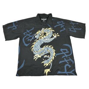 Steve & Barry's Club Shirt Casual Button Down Black Dragon Y2K Tattoo Mens 2X